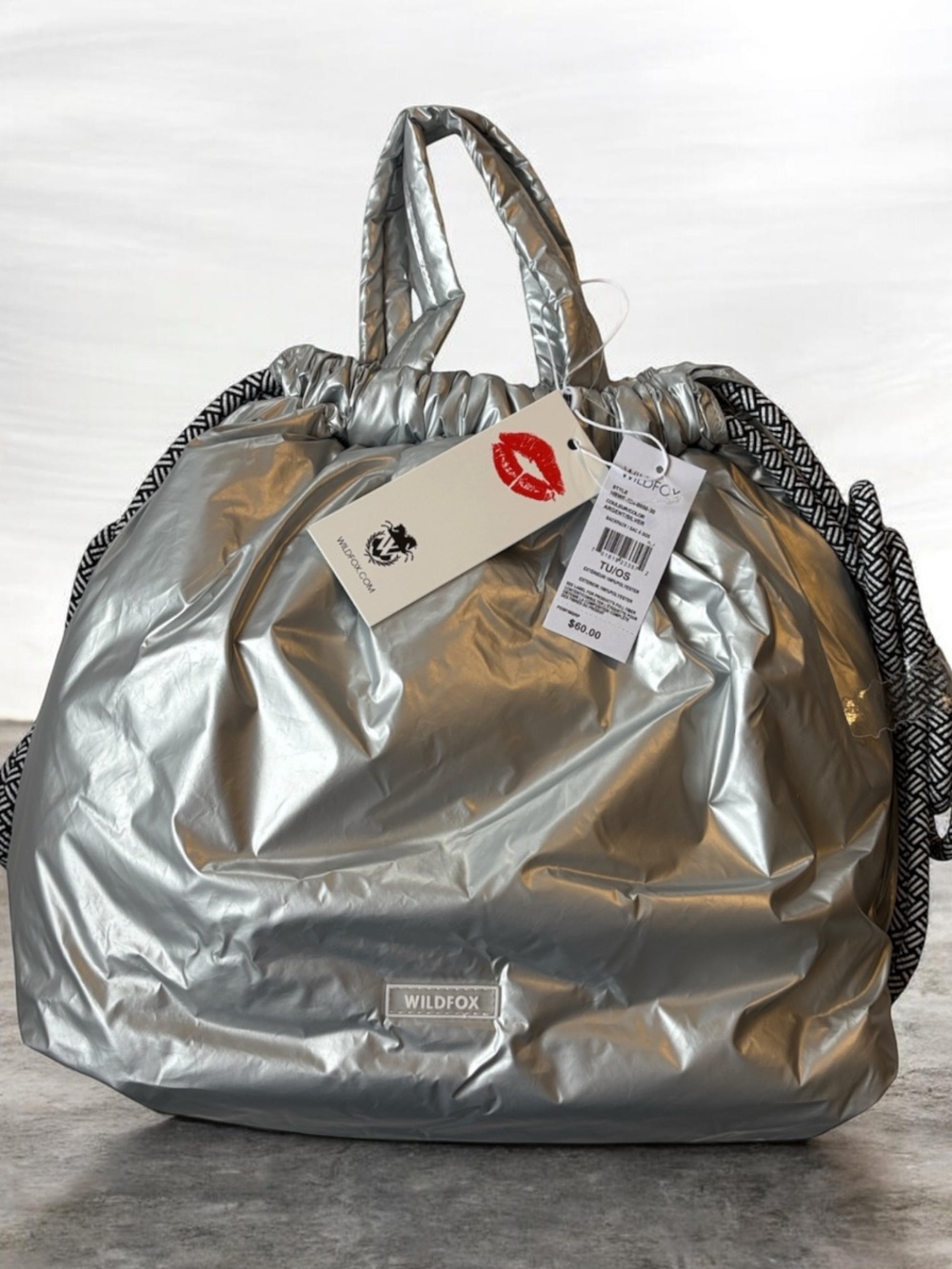 Wildfox Silver Puffer Drawstring Backpack